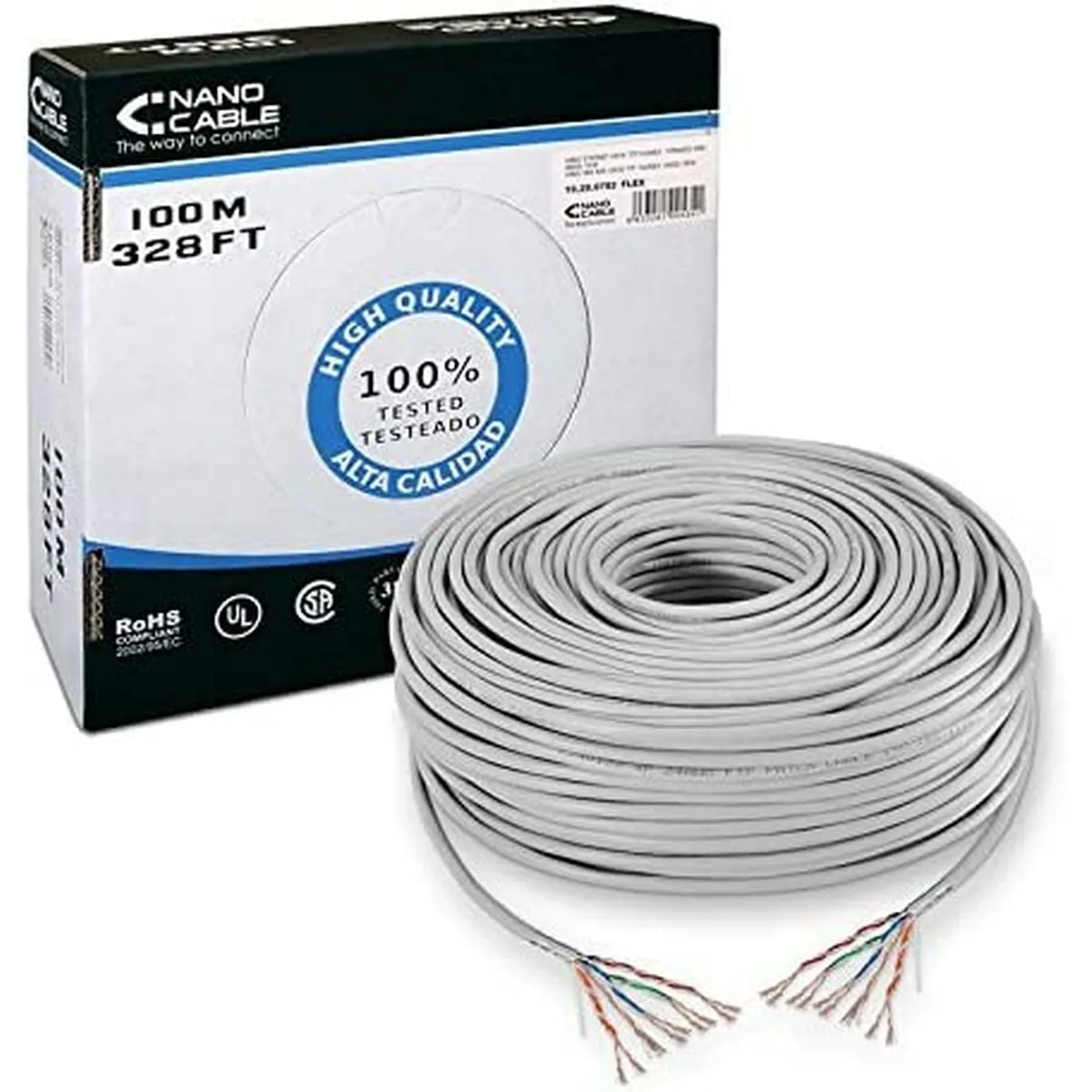 Cavo di Rete Rigido UTP Categoria 6 NANOCABLE CABLE RED RJ45 CAT.5E FTP FLEXIBLE AWG24, 100 M Grigio 100 m