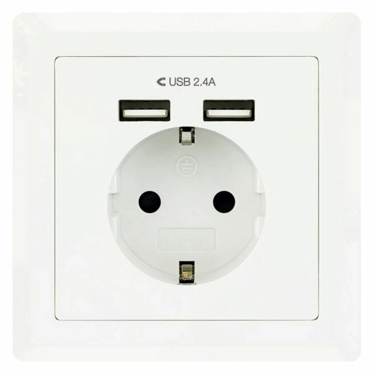 Presa Parete con 2 Porte USB TooQ Base de enchufe de pared tipo schuko con 2 tomas USB Max. 2.4A, blanca 5V/2.4A