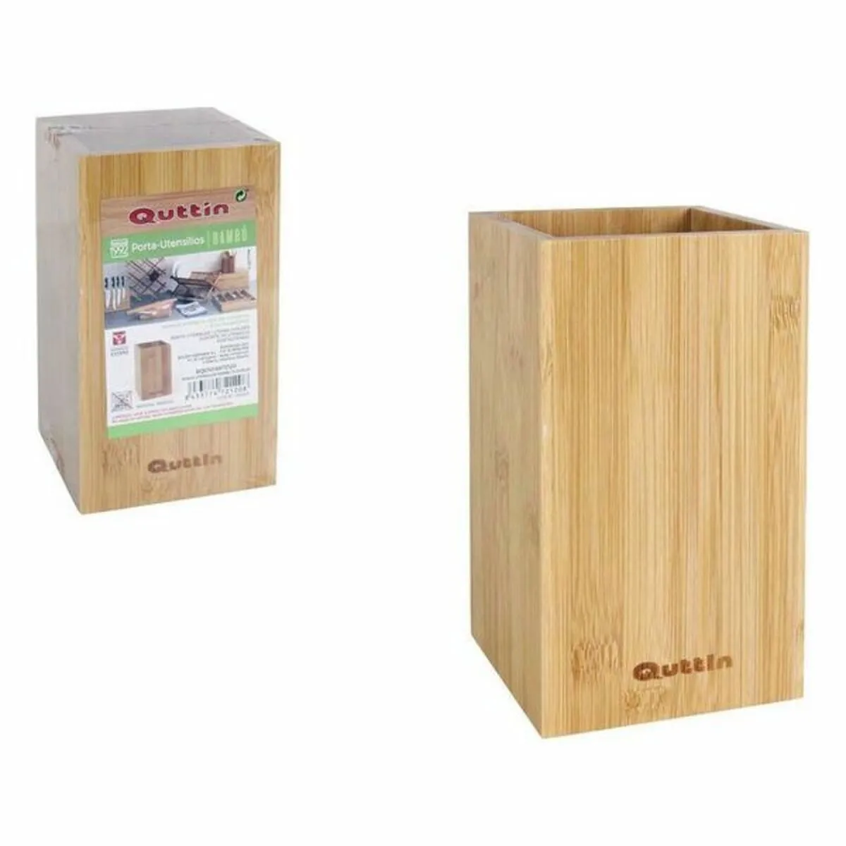 Contenitore per Utensili da Cucina Quttin Naturale Bambù (10,5 x 10,5 x 18 cm)