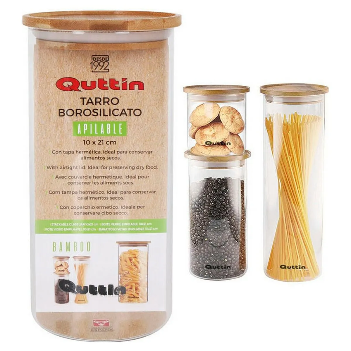 Barattolo Quttin Bambù Vetro Borosilicato Impilabile (10 x 21 cm) (10 x 21 cm)