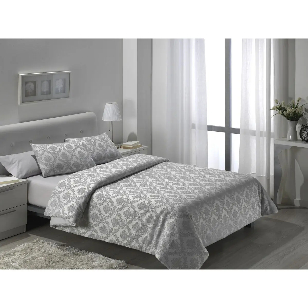 Set di copripiumino Alexandra House Living Viena Grigio Perla Singolo 4 Pezzi