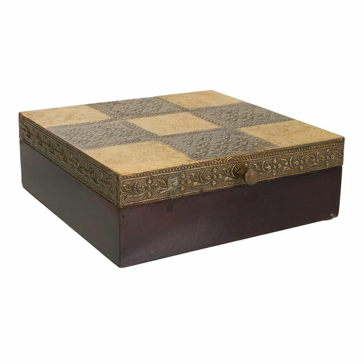 Scatola-Portagioie Alexandra House Living Marrone scuro Ottone Legno di mango Legno MDF 20 x 7 x 20 cm