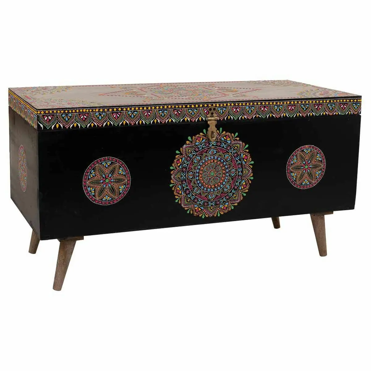 Baule Alexandra House Living Nero Multicolore Legno di mango Legno MDF 40 x 45 x 89 cm