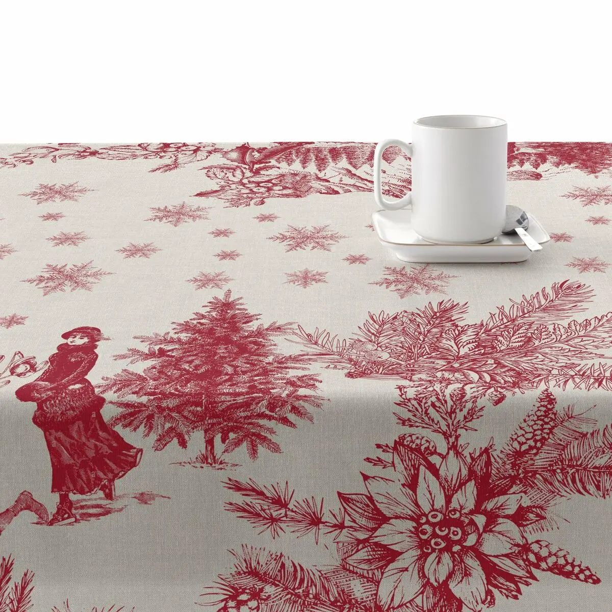 Tovaglia in resina antimacchia Belum Christmas Toile Rosso Lino 140 x 140 cm