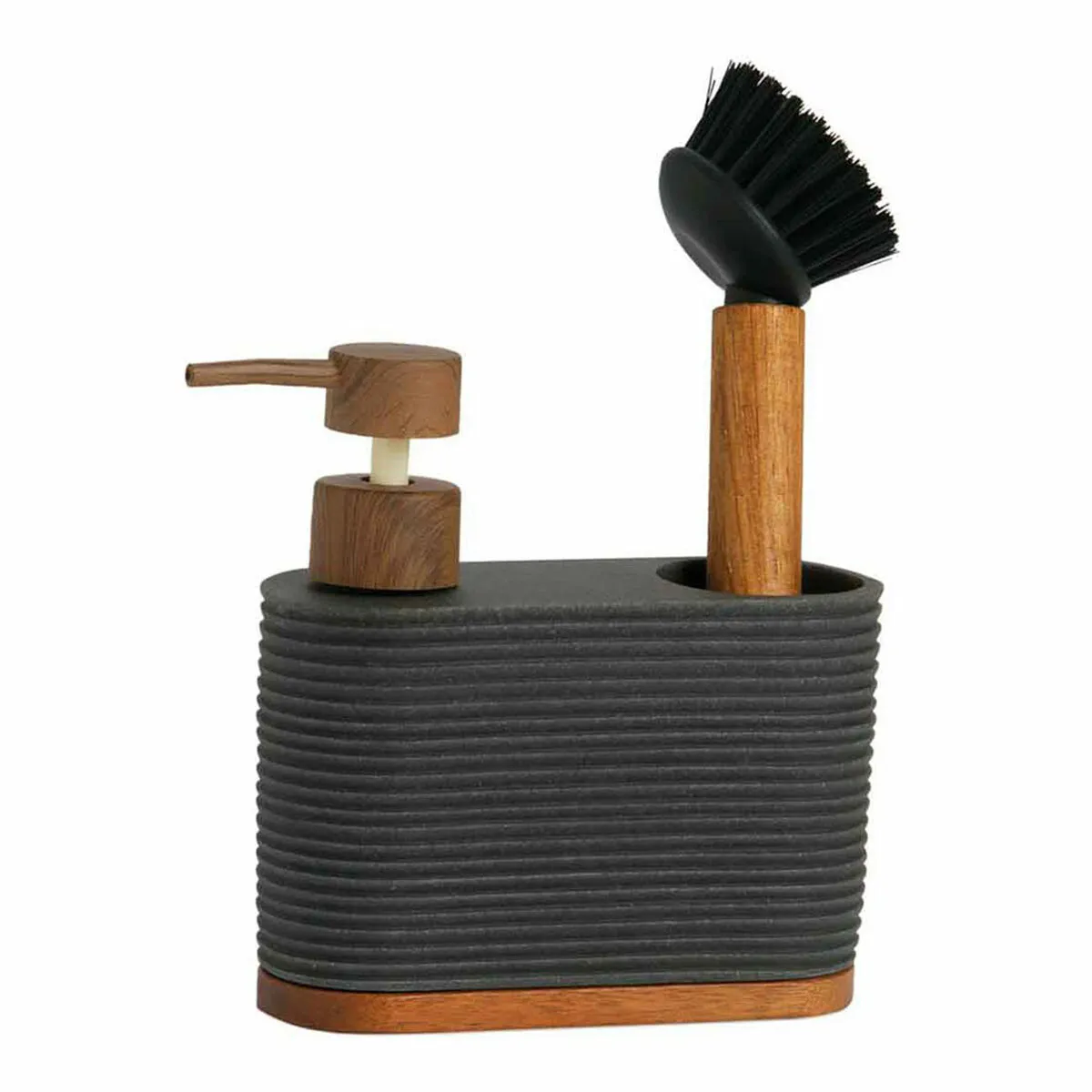 Dispenser di Sapone 2 in 1 per Lavandino Andrea House cc73049 Nero Legno di acacia