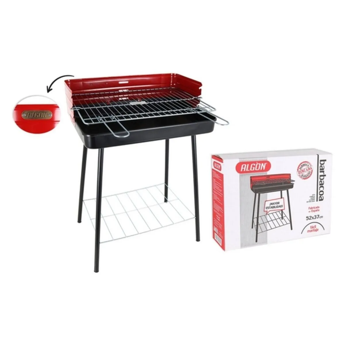 Barbecue a Carbone con Gambe Algon Rosso Nero 52 x 37 x 71,5 cm