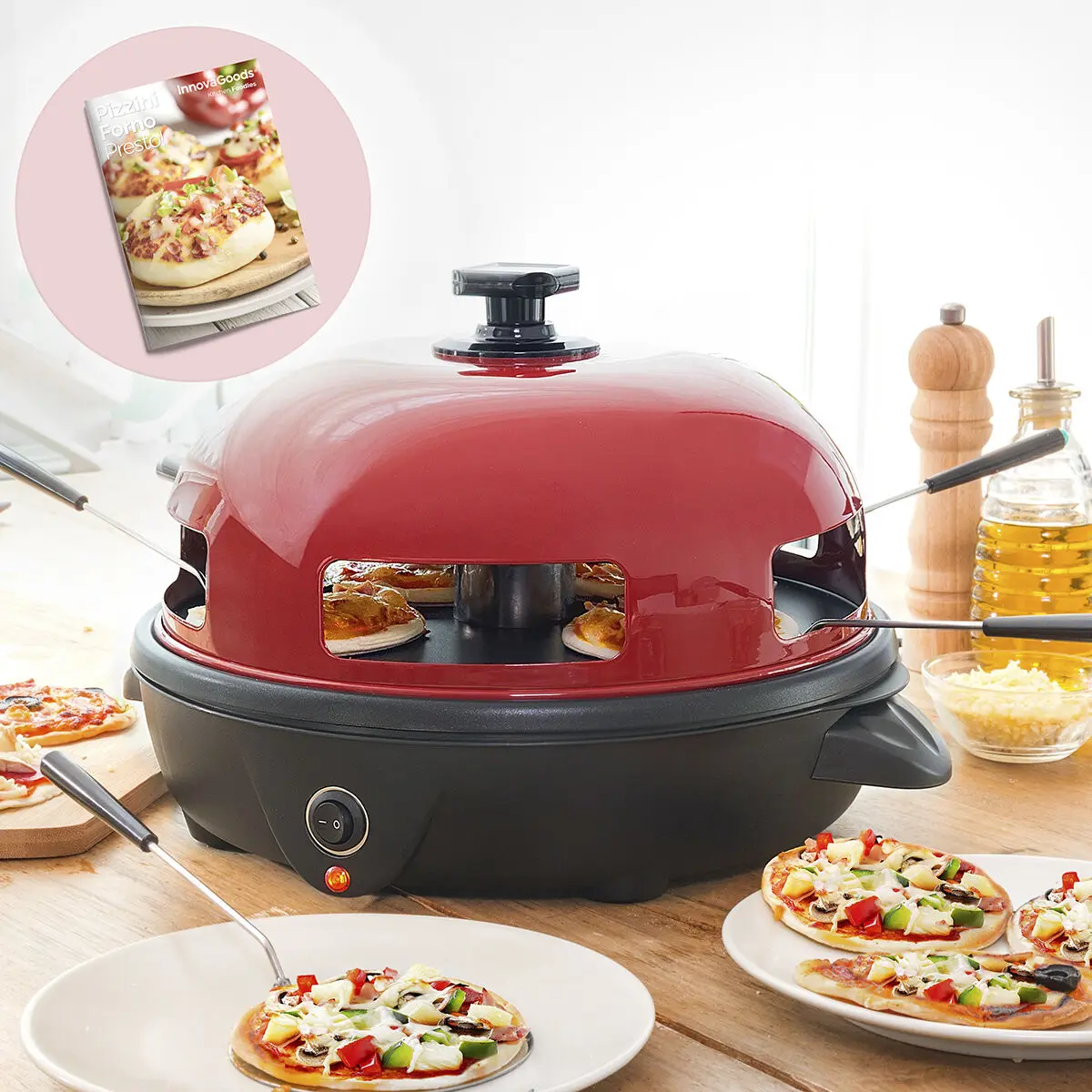 Forno per Mini Pizze con Ricettario Presto! InnovaGoods 700W Rosso Nero