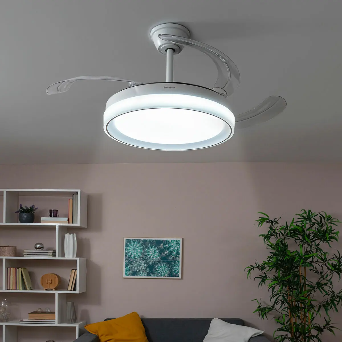 Ventilatore da Soffitto con Luce LED e 4 Pale Retrattili Blalefan InnovaGoods Bianco 72 W