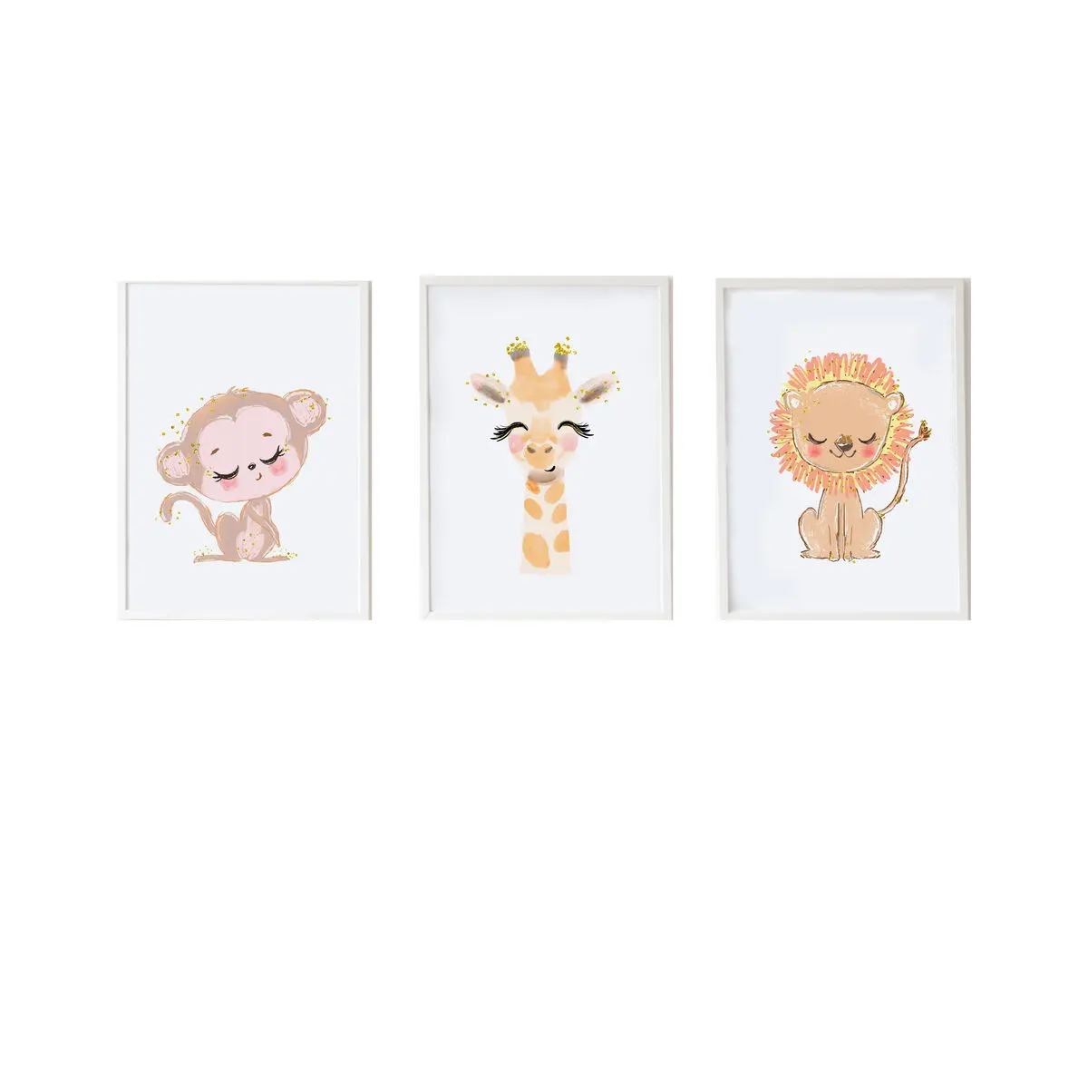 Set di 3 quadri Crochetts 33 x 43 x 2 cm Giraffa Leone Scimmia 3 Pezzi