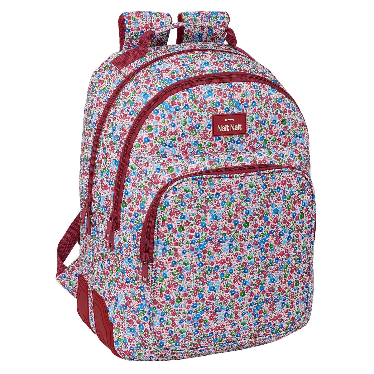 Zaino Scuola Nait Nait Flowers Bordeaux 32 x 42 x 15 cm