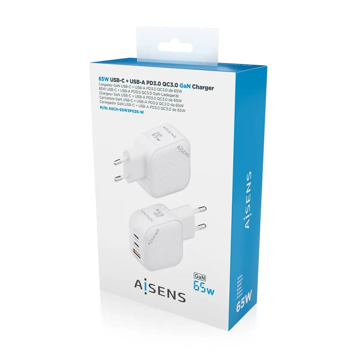 Caricabatterie da Parete Aisens ASCH-65W3P026-W Bianco 65 W (1 Unità)