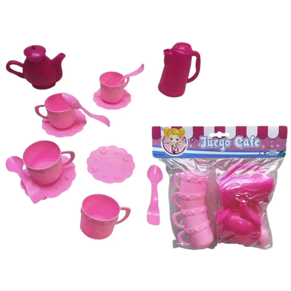 Set da Caffè Rosa Giocattolo 14 Parti Plastica