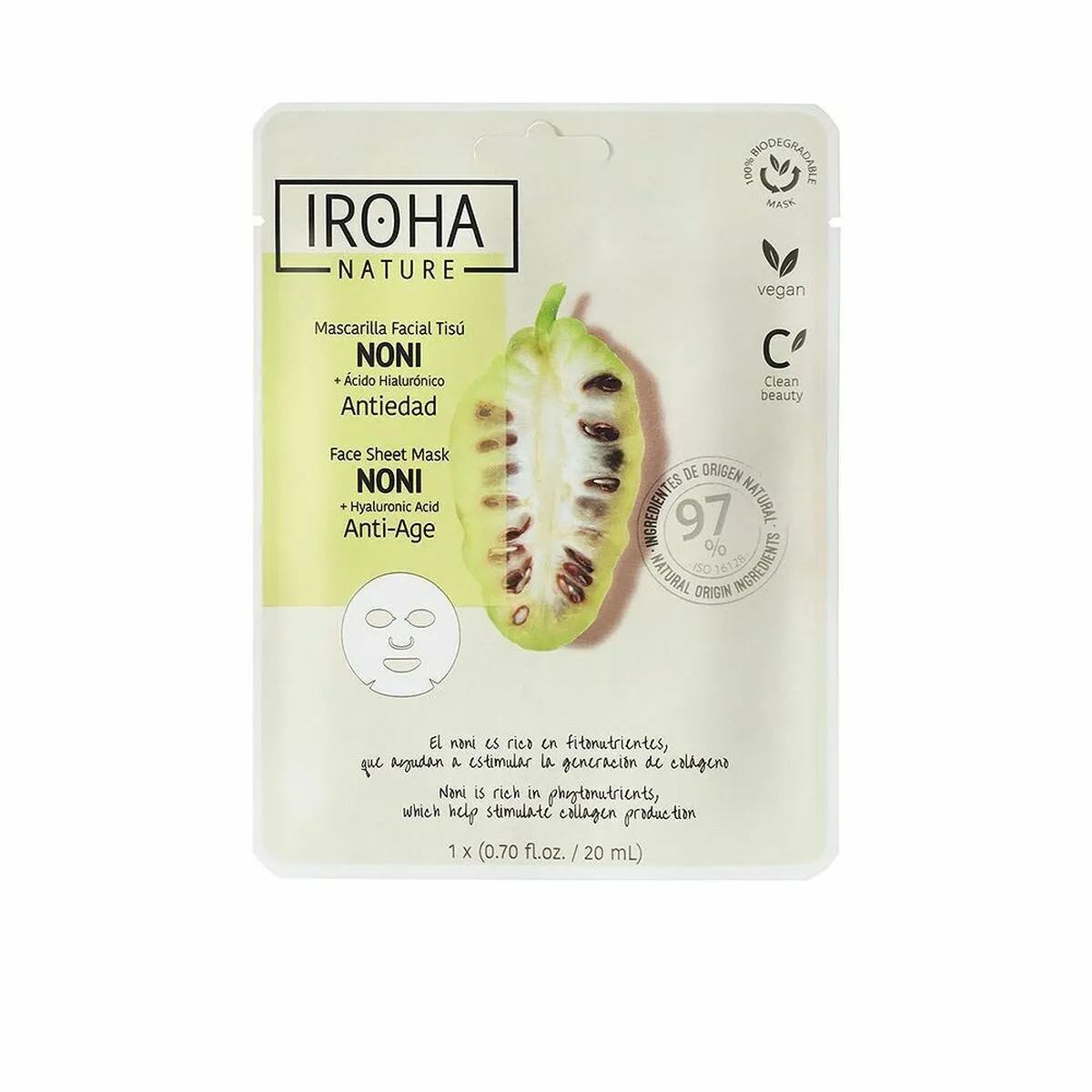 Maschera Idratante Antietà Iroha Nature Mask Acido Ialuronico (1 Unità) (20 ml)