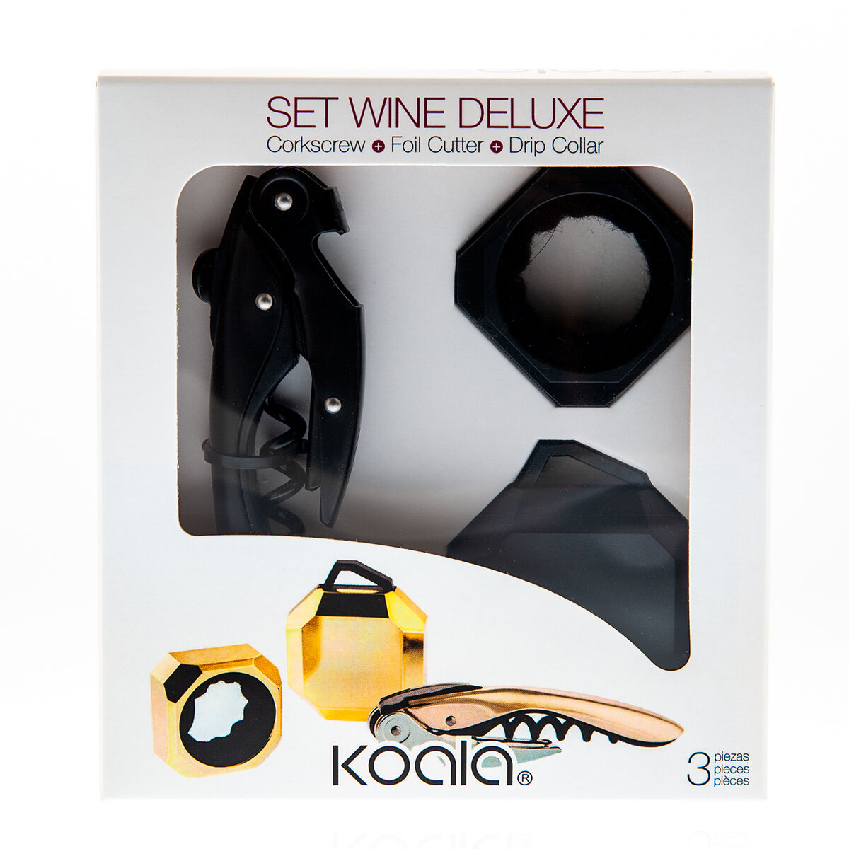 Set di Accessori per il Vino Koala Deluxe 3 Pezzi Nero Metallo