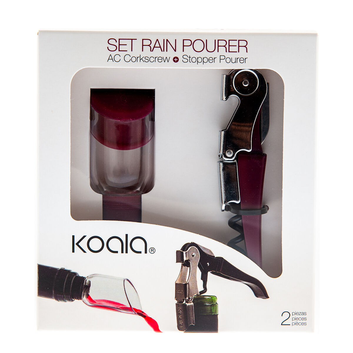 Set di Accessori per il Vino Koala 2 Pezzi Metallo Bordeaux