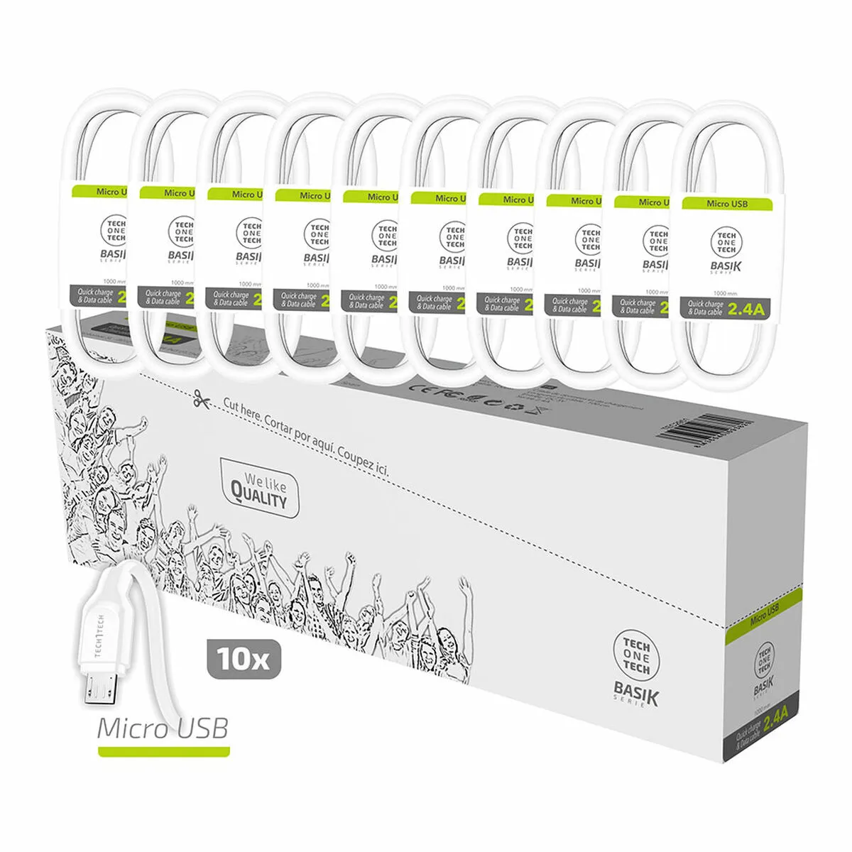 Cavo Micro USB a USB Tech One Tech Basik 1 m (10 Unità)