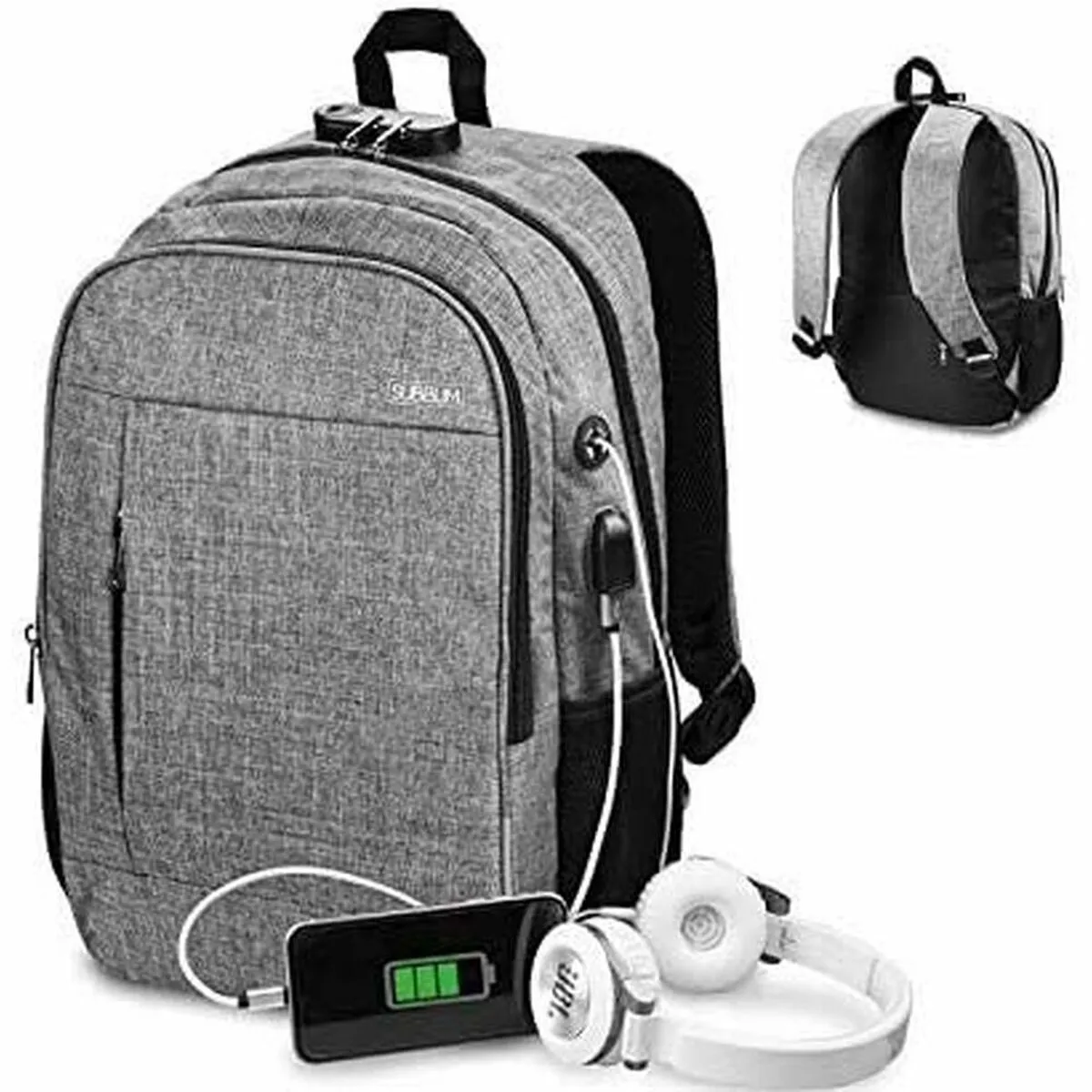 Zaino per PC Portatile e Tablet con Uscita USB Subblim Mochila para Portátil Urban Lock Backpack 16" Grey