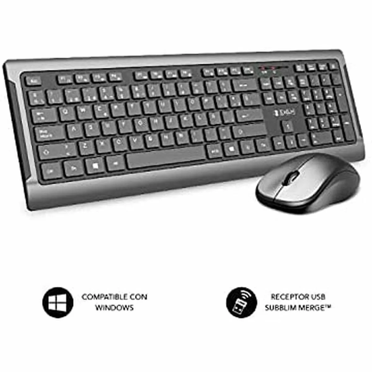 Tastiera e Mouse Subblim PREMIUM SILENCE ULTRASLIM Grigio Nero/Grigio Qwerty in Spagnolo