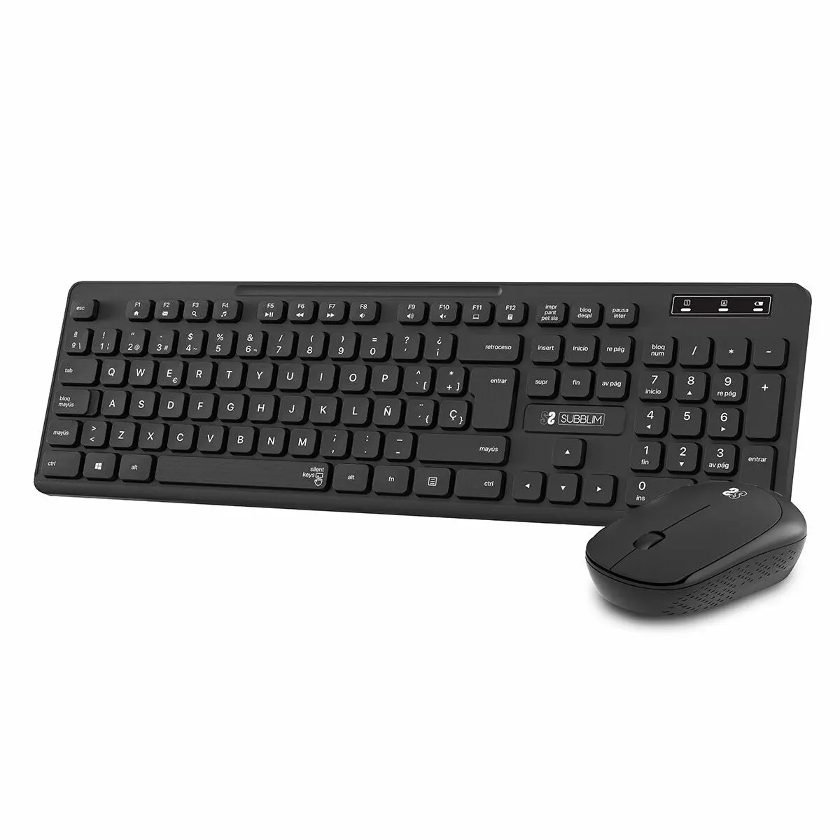 Tastiera e Mouse Wireless Subblim SUBKBC-CSSW10 Nero Spagnolo Qwerty in Spagnolo