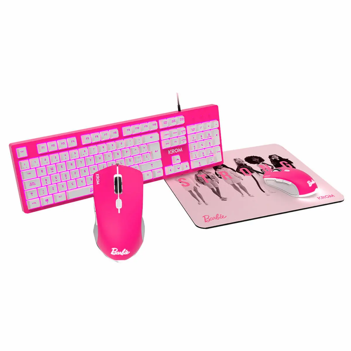 Tastiera e Mouse Gaming Krom KANDY BARBIE Rosa QWERTY