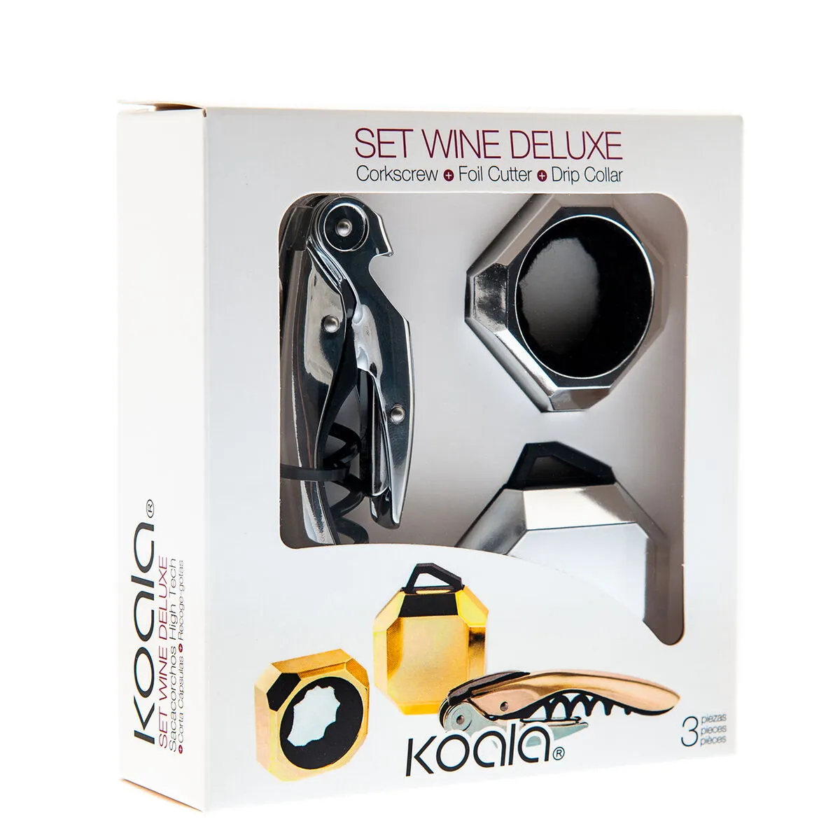 Set di Accessori per il Vino Koala Deluxe 3 Pezzi Argentato Metallo