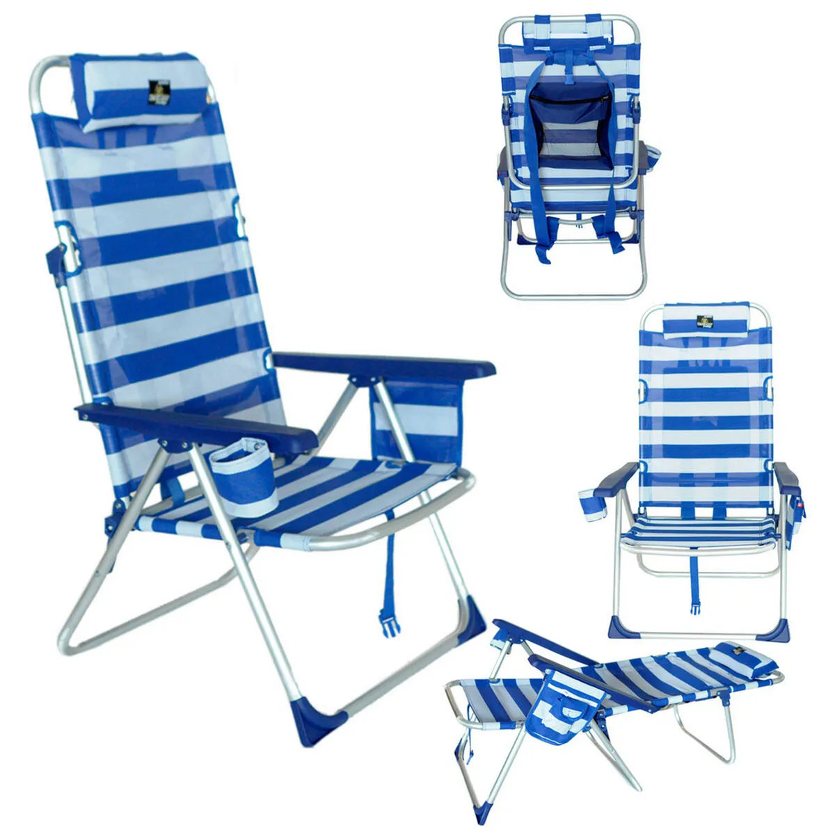 Sedia Pieghevole con Poggiatesta Textiline Alluminio 110 cm Marinaio Azzurro