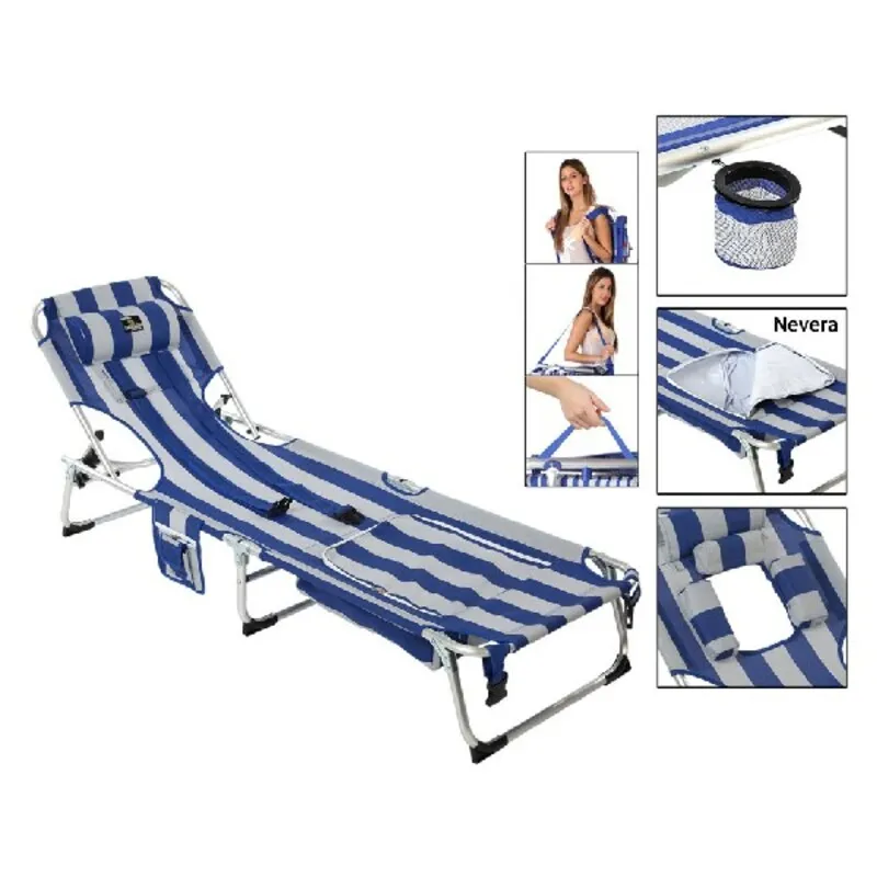 Lettino da spiaggia Alluminio Albastru / Alb (185 x 57 x 26 cm)