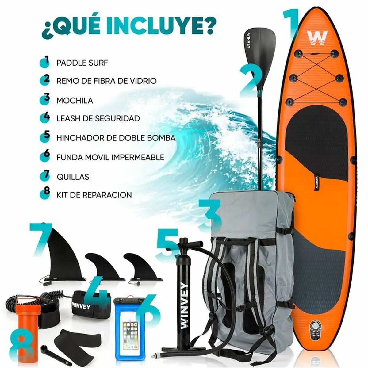 Tavola da Paddle Surf Gonfiabile con Accessori Winvey SUP-O Arancio