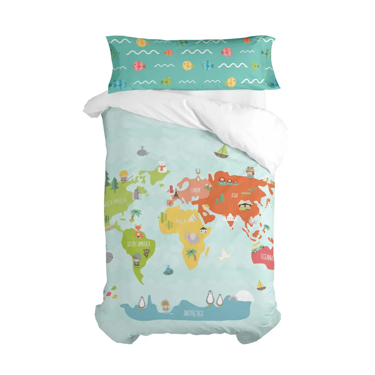 Set di copripiumino HappyFriday Happynois World Map Multicolore 2 Pezzi