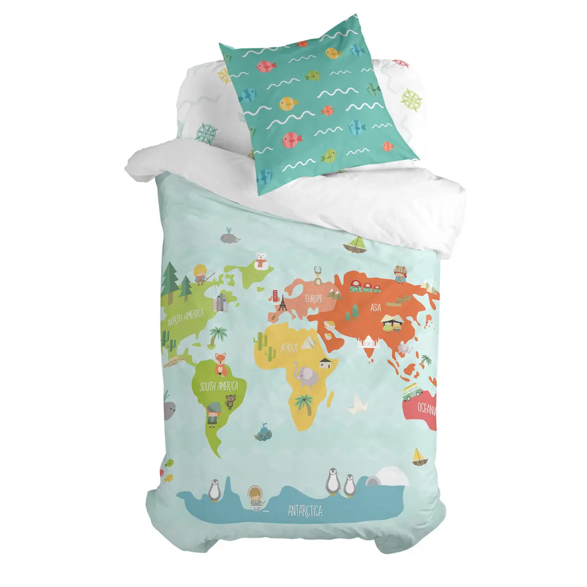 Set di copripiumino HappyFriday Happynois World Map Multicolore Singolo 2 Pezzi