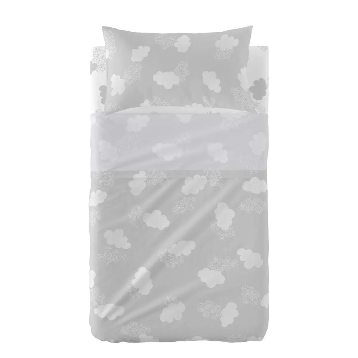 Set di Lenzuola HappyFriday Basic Kids Clouds Grigio Culla Neonato 2 Pezzi