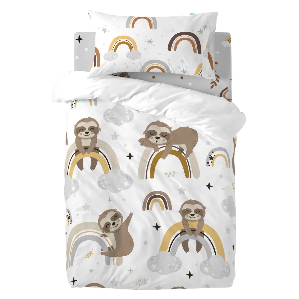 Set di copripiumino HappyFriday Moshi Moshi Sleepy Sloth Multicolore Culla Neonato 2 Pezzi