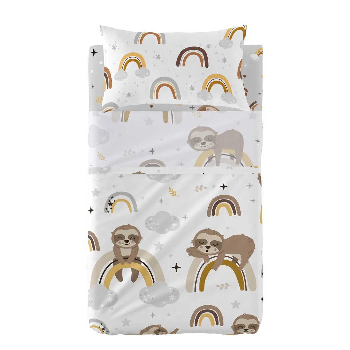 Set di Lenzuola HappyFriday Moshi Moshi Sleepy sloth Multicolore Culla Neonato 2 Pezzi