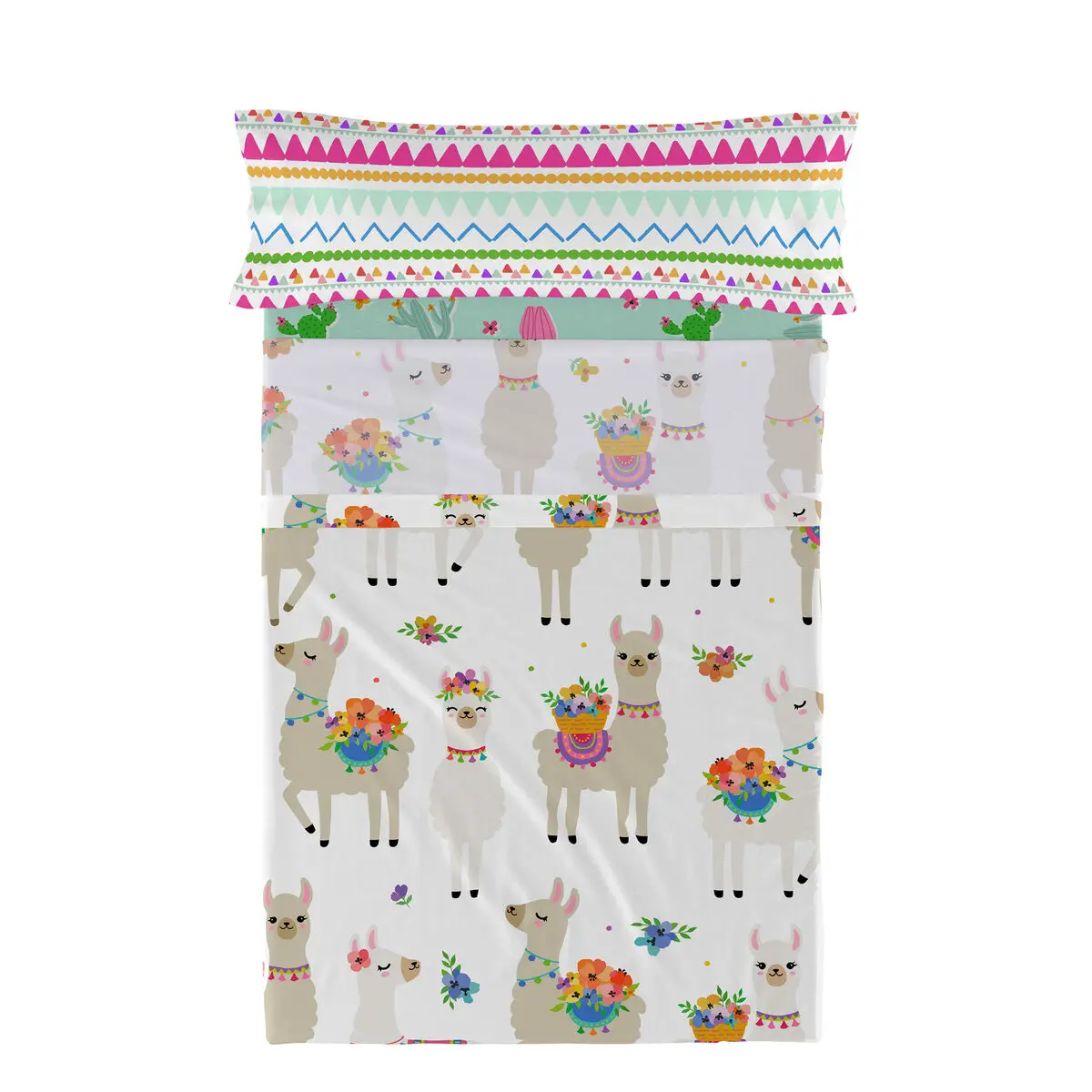 Set di Lenzuola HappyFriday Moshi Moshi Cute llamas Multicolore Singolo 2 Pezzi