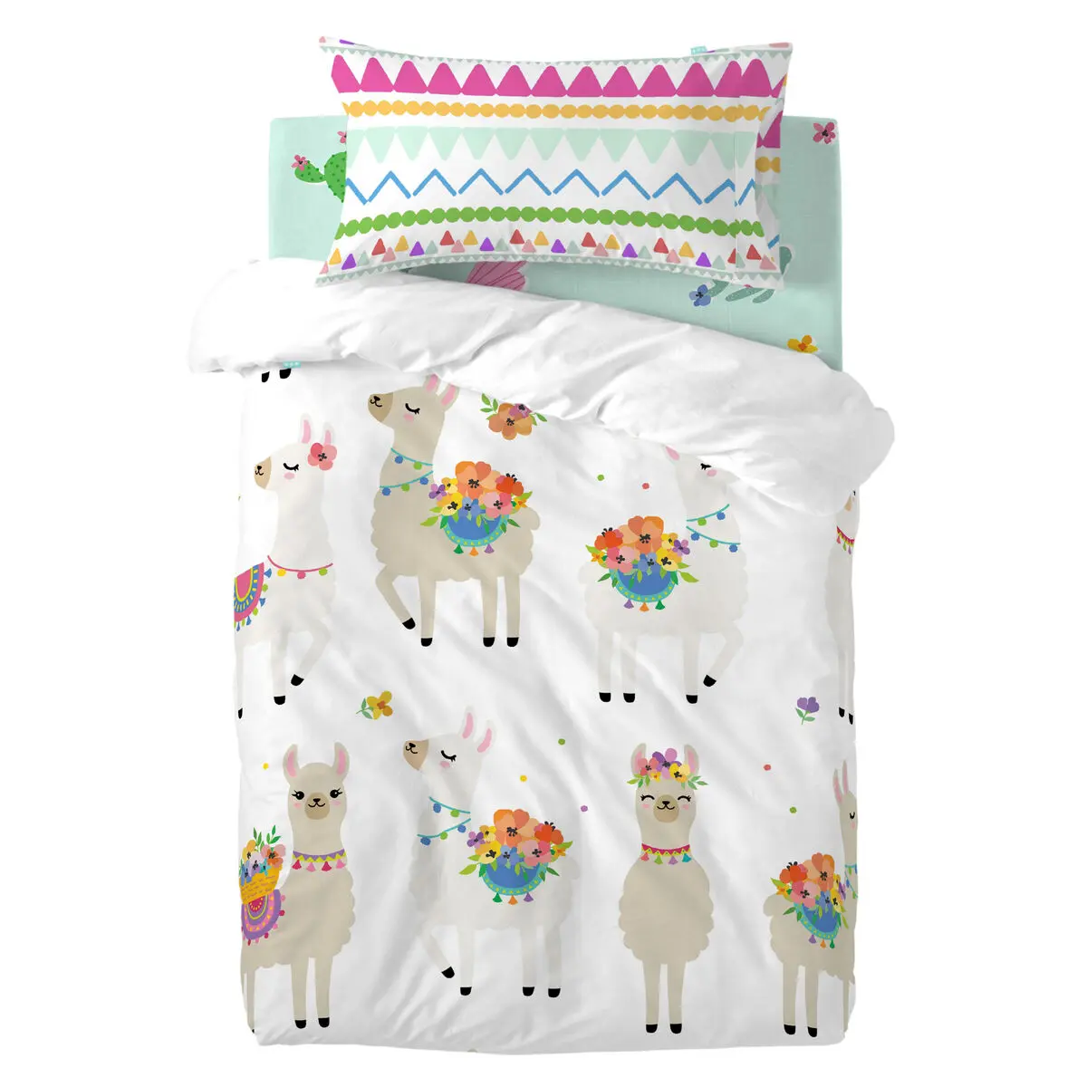 Set di copripiumino HappyFriday Moshi Moshi Cute Llamas Multicolore Culla Neonato 2 Pezzi