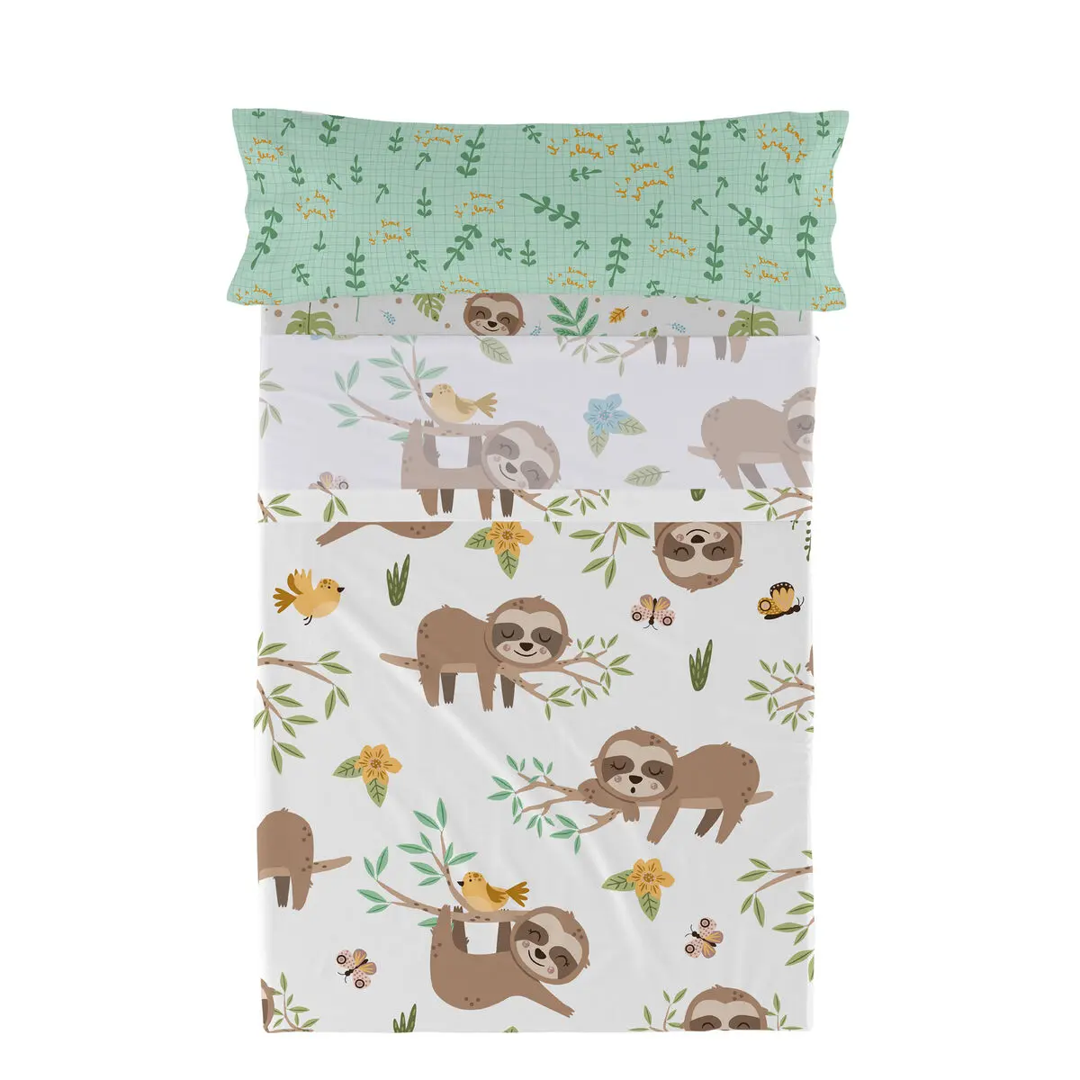 Set di Lenzuola HappyFriday Moshi Moshi Happy sloth Multicolore Singolo 2 Pezzi