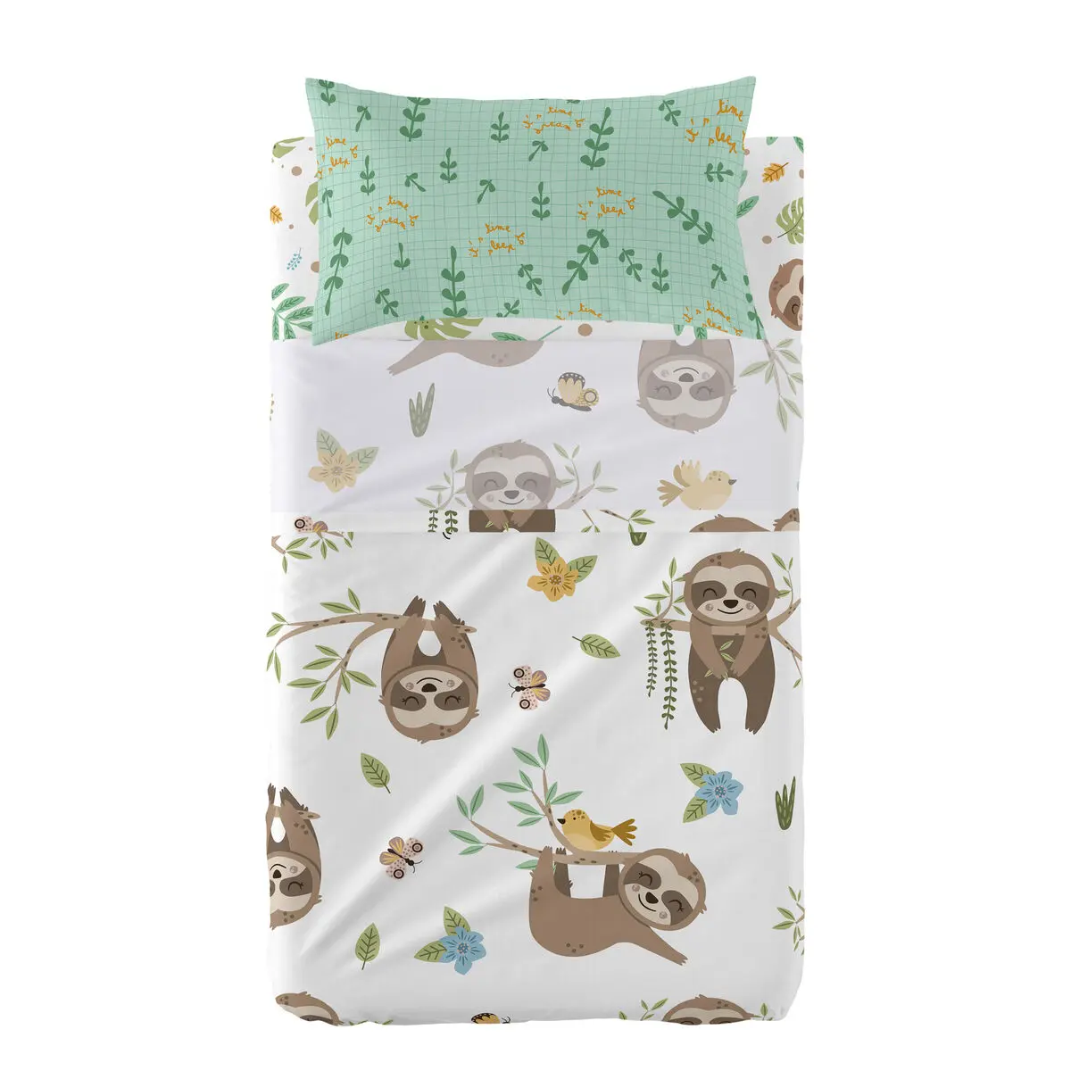 Set di Lenzuola HappyFriday Moshi Moshi Happy sloth Multicolore Culla Neonato 2 Pezzi