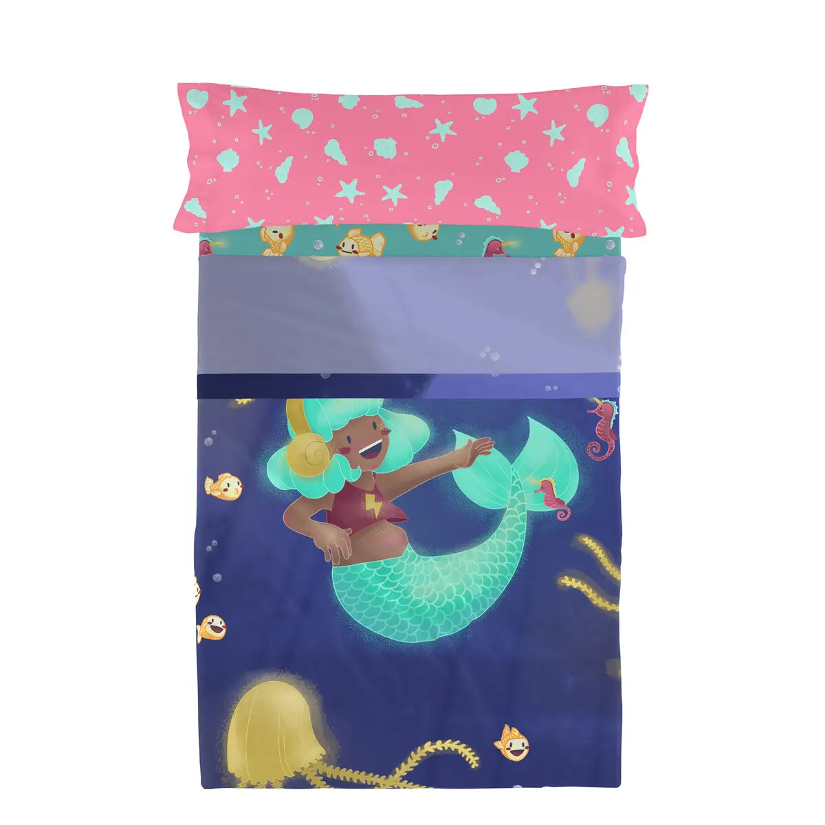 Set di Lenzuola HappyFriday Mr Fox Happy Mermaid Multicolore Singolo 2 Pezzi