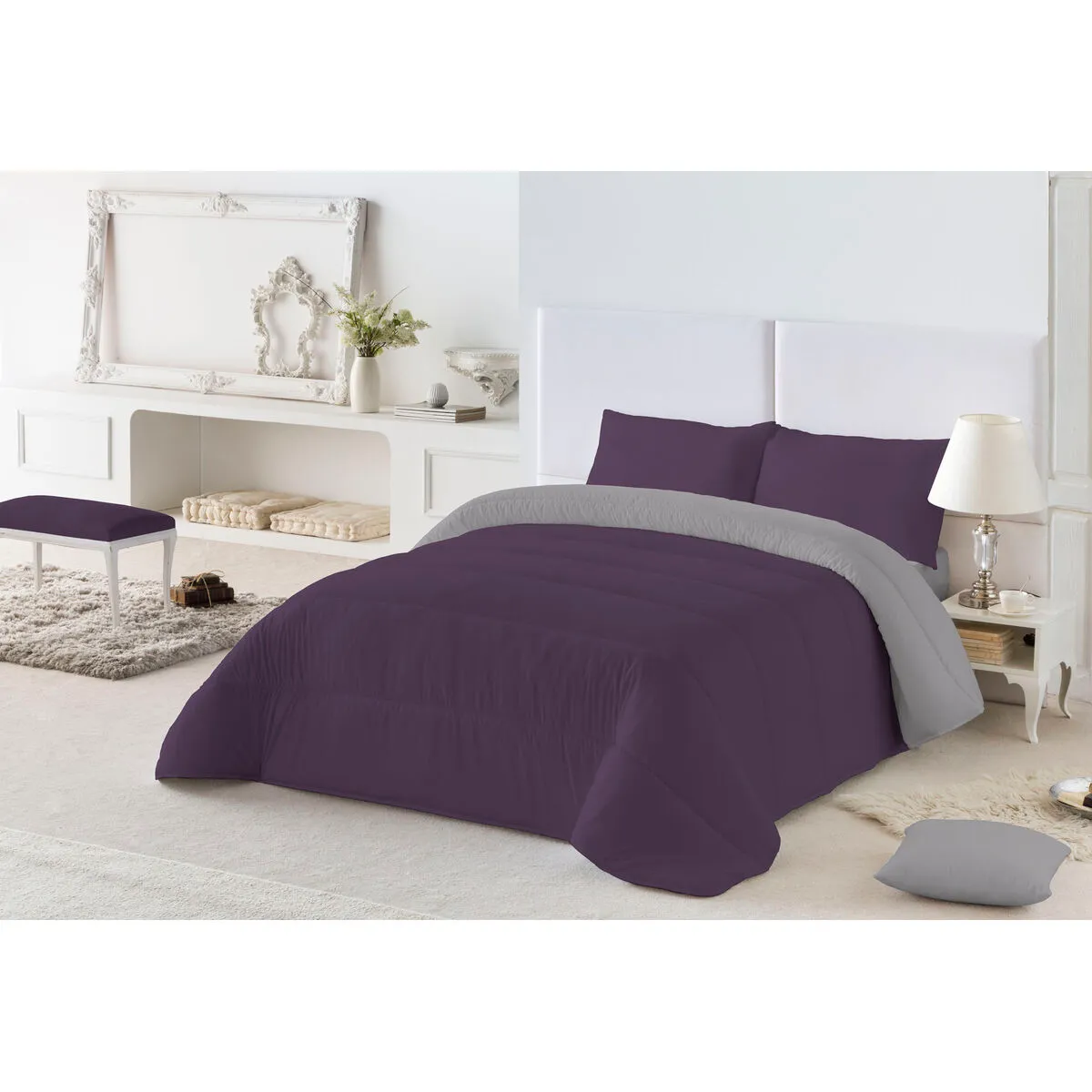 Piumino Letto Naturals Colors Grigio 300 gsm Melanzana (240 x 260 cm) (Ala francese)