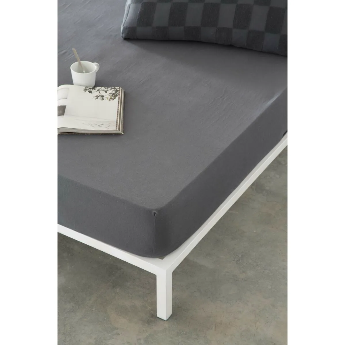 Lenzuolo con angoli aderenti Naturals ELBA Grigio scuro 135 x 200 (Ala francese)