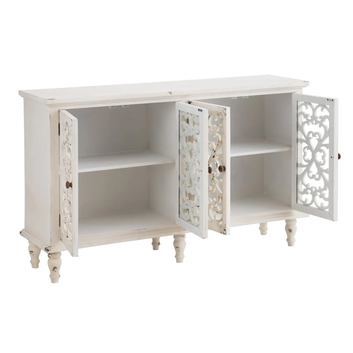 Credenza SHABBY CHIC 152 x 40 x 91 cm Bianco Legno di abete Legno MDF