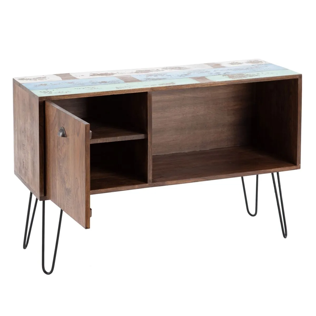 Credenza Azzurro Metallo Legno Marrone 120 x 40 x 80 cm