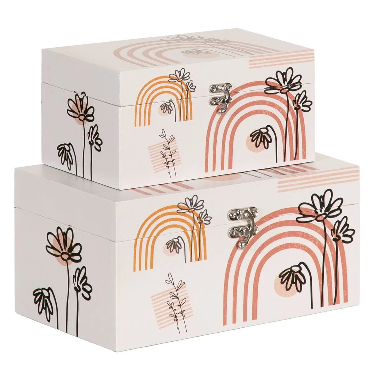 Set di Bauli 30 x 18 x 15 cm Fiori Tela DMF (2 Pezzi)