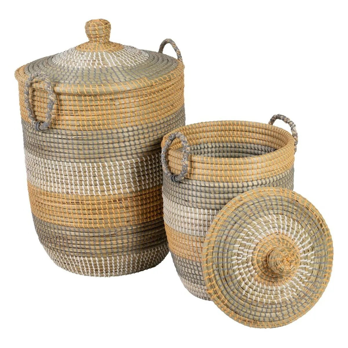 Set di Cesti Grigio Naturale Alghe marine Fibra naturale 38 x 38 x 58 cm (2 Pezzi)