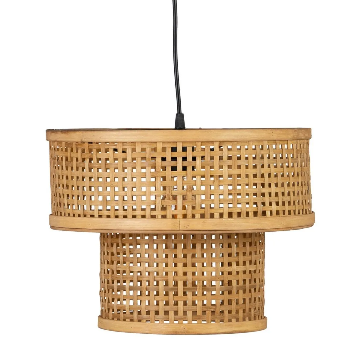 Lampadario Nero Naturale Legno Bambù 220-240 V 34 x 34 x 26,5 cm