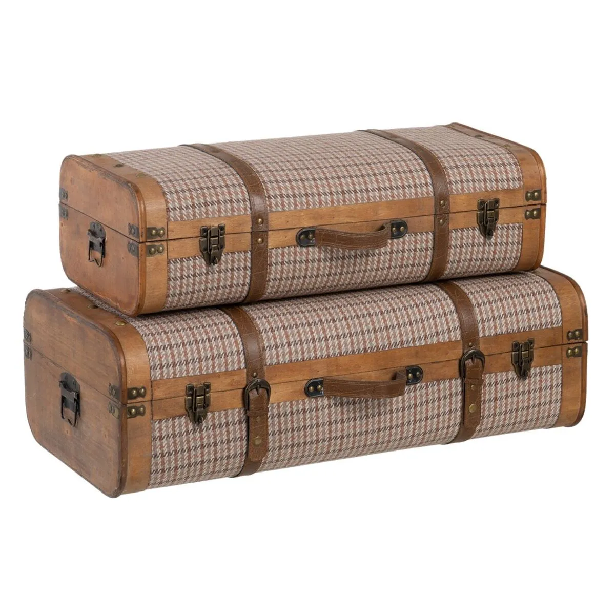 Set di Bauli 80 x 41,5 x 25 cm Tessuto Sintetico Legno Quadri (2 Pezzi)