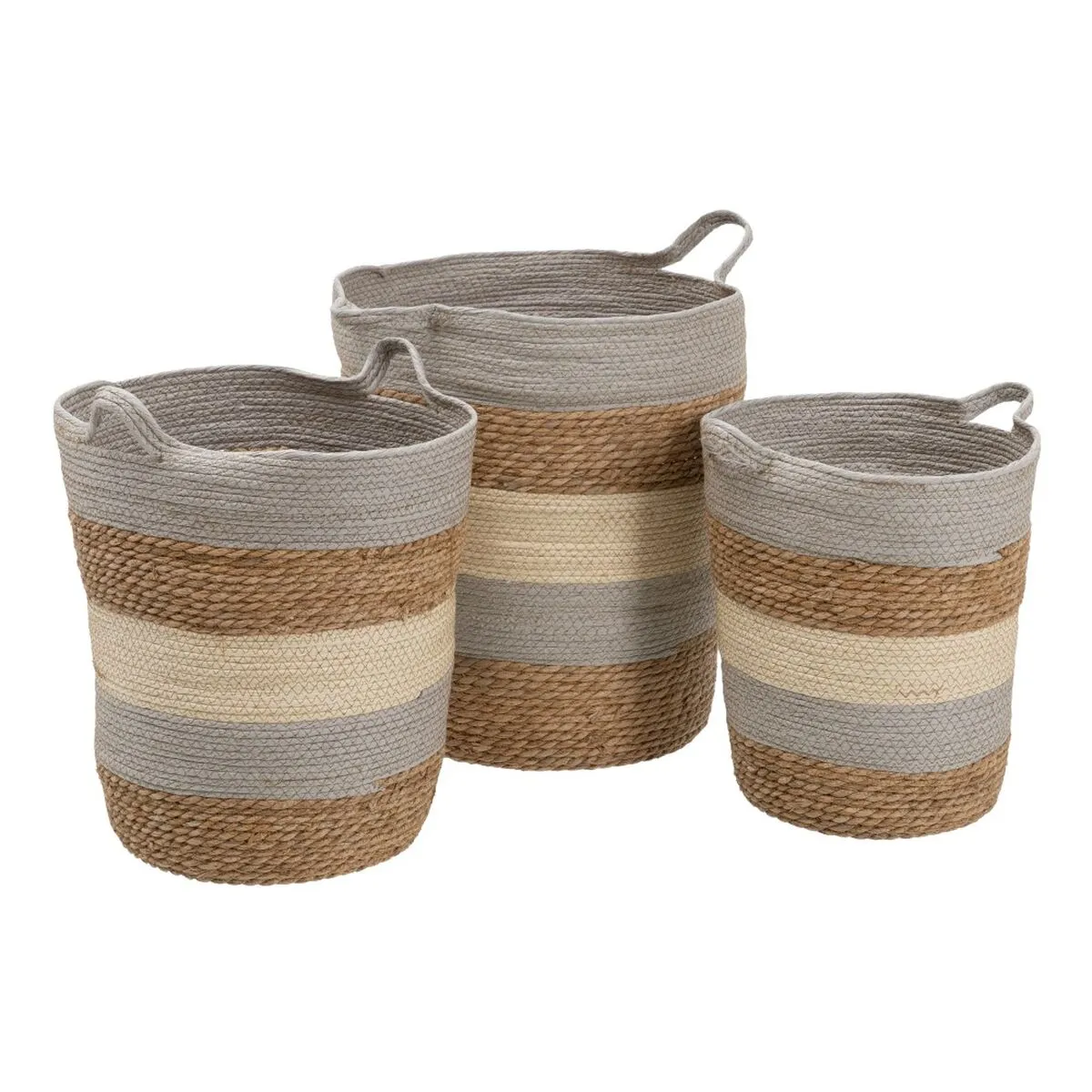 Set di Cesti Naturale Grigio Fibra naturale 48 x 48 x 42 cm (3 Pezzi)