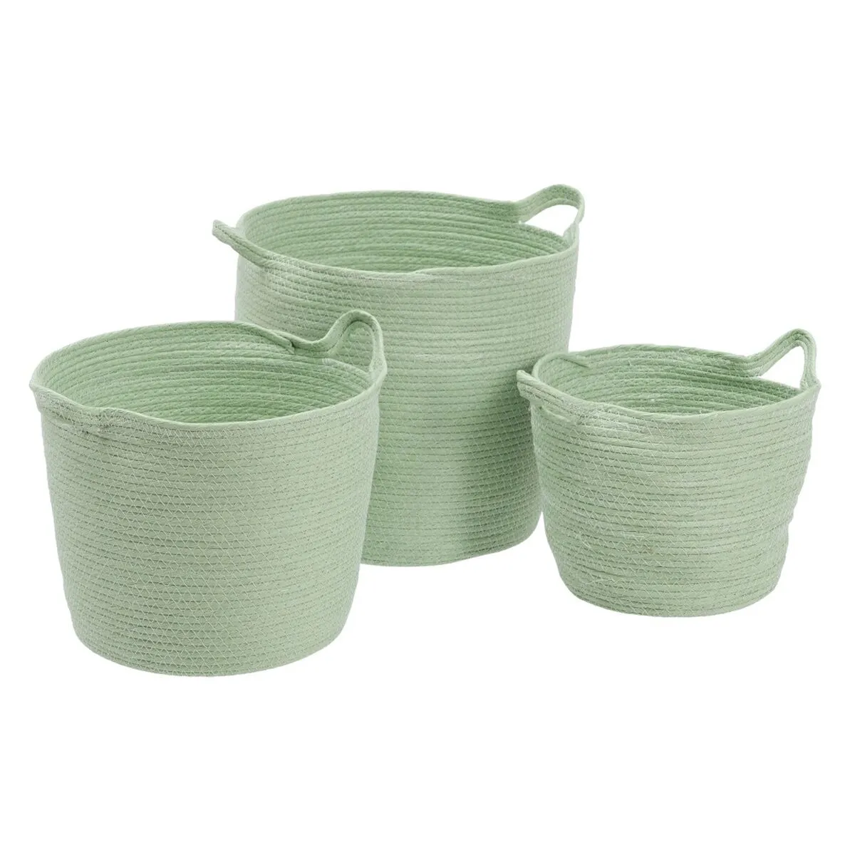 Set di Cesti Corda 33 x 33 x 38 cm Verde Chiaro (3 Pezzi)