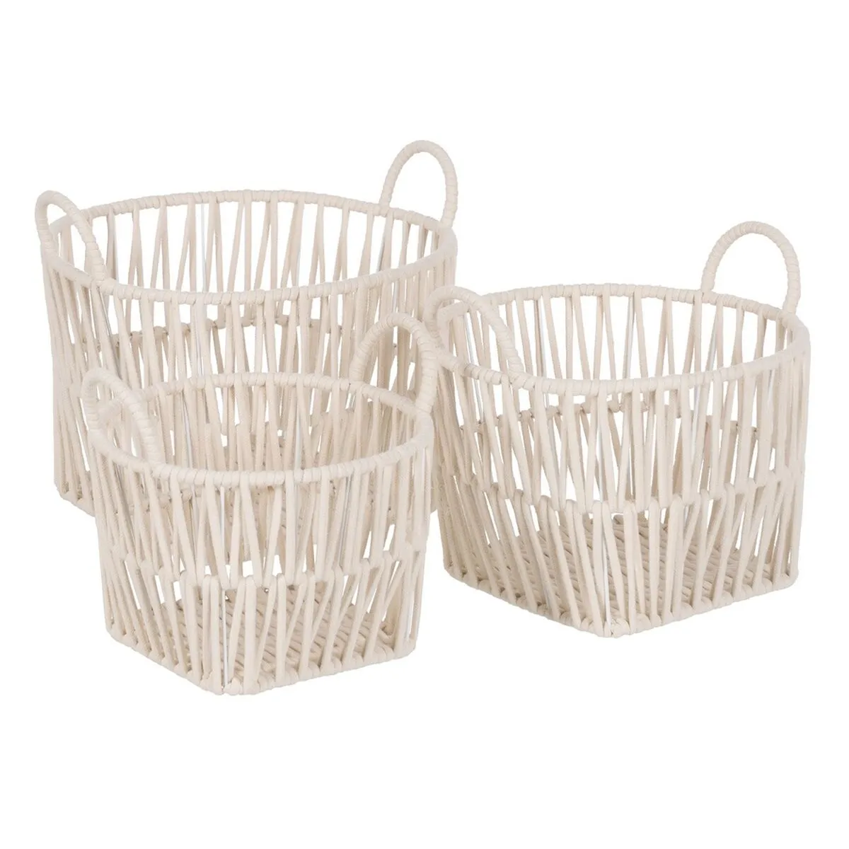 Set di Cesti Bianco Corda 38 x 38 x 32 cm (3 Pezzi)