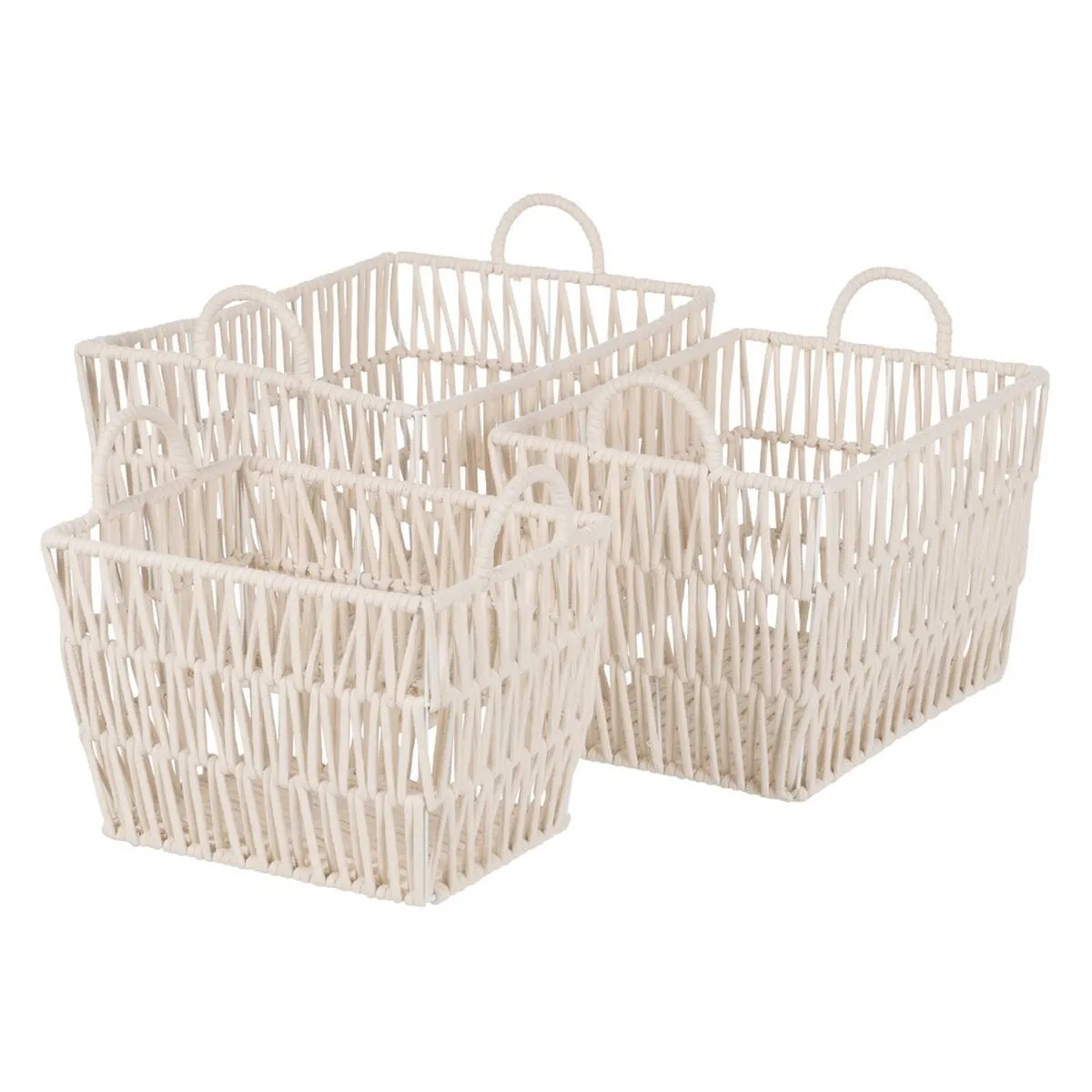 Set di Cesti Bianco Corda 45 x 35 x 36 cm (3 Pezzi)